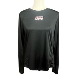Under Armour Long Sleeve Shirt Womens Large Black Fitted Graphic Tee Stretch
